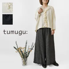 ＊【新品】【tumugu  ツムグ】コットン天竺×バテンレース Vネック プルオーバー カットソー (TC25108)レディース 春 夏 綿100 長袖 華やか 大人可愛い 黒 ナチュラル 服 おしゃれ コーデ ナチュランド 30代 40代 50代 60代