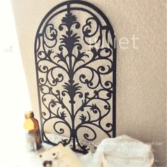 アイアン ウォールデコ アンティーク調  エレガント アイビーデザイン ヴィンテージフローラル 壁掛け ブラック 黒 ヴィンテージ風 レトロ シック シャビー インテリア アート ガーデニング 庭 玄関 パティオ フェンス  優雅 クリスマス ヨーロッパ