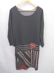 ◇ ⊃ antiqua アンティカ カジュアル系 半袖 膝丈 ワンピース サイズ表記なし ブラック系 レディース E  【1507160020019】