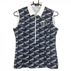 シーピージーゴルフ ノースリーブポロシャツ ネイビー×白 ロゴ総柄 ハーフジップ  レディース 2 ゴルフウェア CPG GOLF