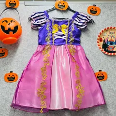 ✨新品✨ハロウィン🎃魔法使い　ラプンツェル姫様風　子供用 憧れのプリンセス に変身　お姫様　夢のディズニーストーリー　ハロウィン　クリスマス　発表会　誕生日会 七五三　ギフト にピッタリピンクとパープルワンピースドレス110cm　0920-05