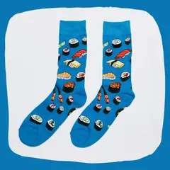 寿司スカイブルー クルーソックス #202