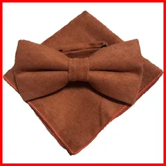 【人気商品】ブラウンオレンジ【蝶ネクタイ＆ポケットチーフ】 2点セット メンズ ワンタッチ フォーマル 無地 結婚式 二次会