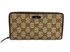 【中古】GUCCI グッチ ラウンドジップ長財布 茶キャンバス GG柄 ジッピー
