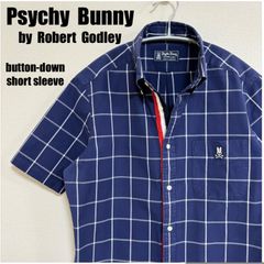 Psycho Bunny by ROBERT GODLEY サイコバニー バイ ロバートゴドレー 半袖 ボタンダウン シャツ 紺色 ネイビー メンズ Mサイズ