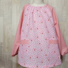 120サイズ いちご ハート 長袖スモック ピンク