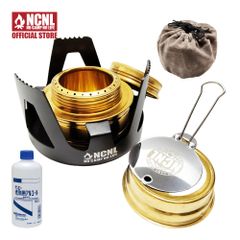 NCNL アルコールストーブ 燃料付き バーナー キャンプ 軽量 五徳 蓋 登山 ソロキャンプ アウトドア用品 キャンプ用品 収納袋付き (ブラック)