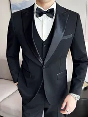 スーツ スリム 宴会用 花婿 結婚 タキシード シングルボタン 三点セットFS6083