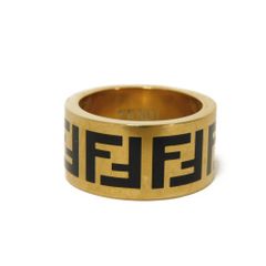 FENDI フェンディ フォーエバー FF ロゴ エナメル ブラック S 11号 ブラス ゴールド リング 指輪 8AG945 TL9 F0RNG