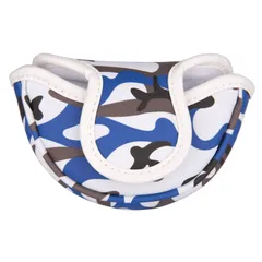 【在庫セール】マグネット付け スカル レッド小型マレットタイプ対応 迷彩 カモ オデッセイに対応 アメリカ ゴルフヘッドカバー イギリス (迷彩 パターカバー 青)