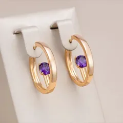 【14KGP】パープル 紫 ジルコン 変形 フープピアス