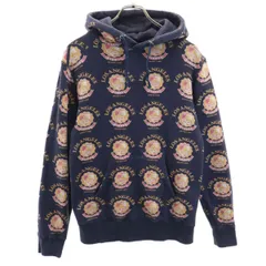 エクストララージ 総柄 長袖 スウェットパーカー S ブルー系 XLARGE 裏起毛 メンズ 古着 【240310】