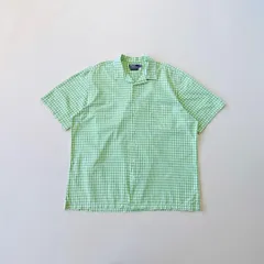 90s ラルフローレン　オープンカラーシャツ　ギンガムチェック　グリーン　Polo Ralph Lauren 2ply cotton big size T1653 A2