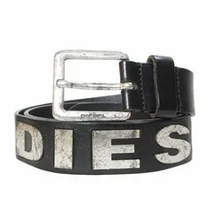 ディーゼル DIESEL B-BOLD レザー ベルト 90・36 エンボスロゴ プレート 黒 ブラック X
