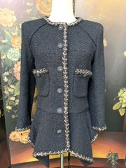 CHANEL 　シャネル　ヴィンテージ　コレクションライン　ココマーク　ツイード　ノーカラー　 ペプラム　ジャケット　トップス