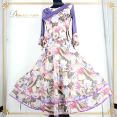 社交ダンス 衣装 スタンダード セットアップ 上下セット レッスン パーティー 花柄 ホワイト系 白 パープル系 紫 ICHIOKU イチオク フラワープリント おしゃれ 伸縮性 トップス スカート 女性用 着心地 楽チン コーディネート