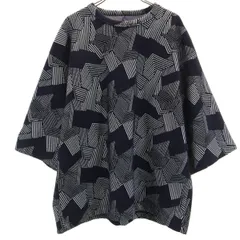 SHAREEF シャリーフ 日本製 ミックスボーダー 7分袖 Tシャツ 1 黒×パープル メンズ 古着