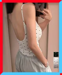 新品 キャミソール レディース 背中開き カップ付き インナーウェア ドット柄 大人 可愛い 肌着キャミベアトップ 黒 春 夏 【送料無料】