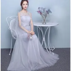 ブライズメイド ドレス ロング パーティードレス ドレス 結婚式 体型カバー Aラインドレス フォーマル 結婚式 二次会 謝恩会 卒業式 発表会 演奏会 20代 30代 40代 グレー XXSサイズ 上品 da131ze