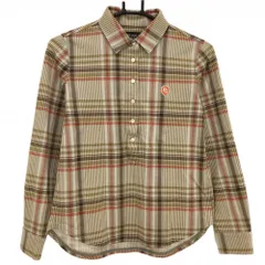 【超美品】パーリーゲイツ 長袖ポロシャツ ブラウン×オレンジレッド チェック  レディース 0(S) ゴルフウェア PEARLY GATES
