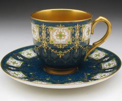 ロイヤルウースター 藍地金彩ジュール カップ＆ソーサー アンティーク 1929年 (e)