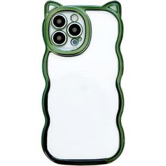 LuceTerra iPhone13 クリアケース 猫耳 スマホケース 可愛い 韓国 ねこ 透明 iPhone13 green 292