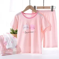 パジャマ キッズ 女の子 綿 半袖  涼しい ルームウェア パジャマ 上下セット 春 夏 猫柄   ショートパンツ 女の子  部屋着 寝巻き セットアップ キッズ130 140 150 160 170 子供 ジュニア 薄手 keaiduoxz03