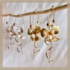 ロングセラー♡《ニッケルフリー サージカルステンレス フープ》ハンドメイドピアス マット メタルフラワー 淡水パール 天然石クリア アレルギー対応