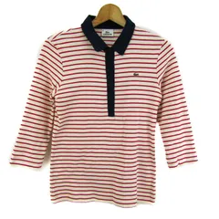 ラコステ ポロシャツ トップス 七分袖 ボーダー柄 ゴルフウエア 日本製 レディース 42サイズ クリーム×赤×紺 LACOSTE 【中古】のサムネイル