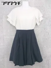 ◇ STUDIOUS ステュディオス バックジップ 半袖 膝丈 ワンピース サイズ0 ホワイト系 ネイビー レディース 【中古】 【1002798539440】