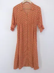◇ RAY CASSIN レイカズン 水玉 ドット 七分袖 膝下丈 ワンピース サイズF オレンジ系 ライトベージュ系 レディース P  【中古】 【1210170005531】