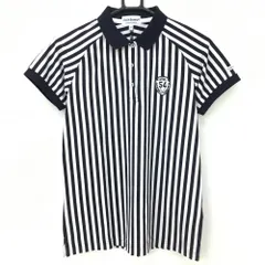 【超美品】ジャックバニー 半袖ポロシャツ ダークネイビー×白 ストライプ レディース 1(M) ゴルフウェア Jack Bunny