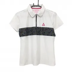 ★値下げ★ルコック 半袖ポロシャツ 白×黒 胸元格子柄 ハーフジップ レディース L ゴルフウェア le coq sportif
