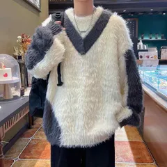 春 コーデ メンズ 用 服 シンプル ファッション オシャレ 大人 かっこいい 大きいサイズ ストリート 紳士服 ウォッシュ セーター 暖かい 長袖 ハイエンド フェイク ツーピース 