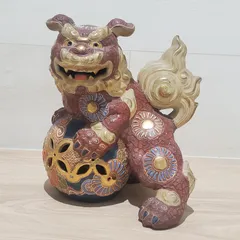 九谷焼　玉獅子　シーサー 昭和レトロ 九谷焼 玉乗り獅子 玉乗りシーサー 置物 オブジェ