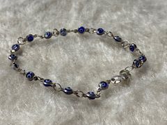 京都製品ラピスラズリ銀金具ブレスレット チャーム付 女性用外径7,5cm 