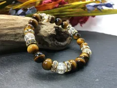 パワーストーン ブレスレット タイガーアイ&クラック水晶  (ゴールド) 8mm レディース  ●