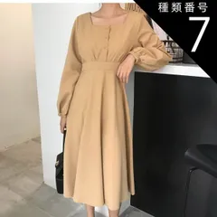 種類7：ブラック/XL トップス スカート プルオーバー フレアワンピース 膝丈 ひざ丈 膝下 袖あり 長袖 絞り袖 ドロップショルダー スクープドネック スリム Aライン プリーツ ハイウエスト ボタン 大人可愛い きれいめ シンプル 大人 上品 おしゃれ 