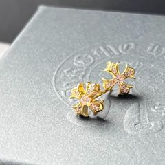 クロムハーツ Chrome Hearts 十字 イアリング 耳くぎ ピアス イエローゴールド ダイヤモンド