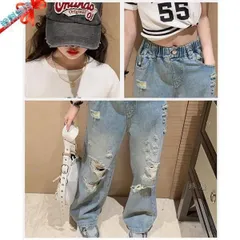 デニムパンツ ジャズダンス ダンス衣装 キッズ 韓国 ダメージパンツ ジーンズ キッズ 長ズボン