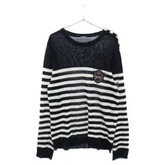 BALMAIN (バルマン) ダメージ加工 ショルダー ボタン ロゴ ボーダー ニット セーター RH13170K021 ホワイト/ブラックのサムネイル