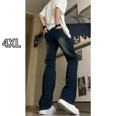[4XL]秋冬 コーデ メンズ  服 シンプル ファッション オシャレ 大人 かっこいい 大きいサイズ ストリート 紳士服  ストリート アメリカン レトロ ブルー ジーンズ ストレート スリムフィット カット パンツ