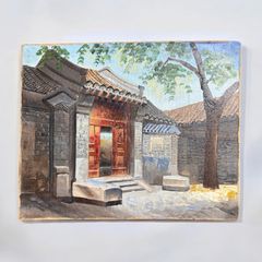 油絵【風景絵】中国雑貨 油彩 額装 壁掛 絵画 色絵 中国 民国 古美術 雑貨 インテリア アンティーク コレクション