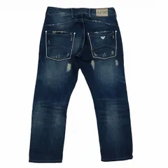 アルマーニ ジーンズ ARMANI JEANS ダメージ加工 リペア加工 ストレート デニムパンツ ジーンズ ボトムス エンブレムロゴ インディゴ サイズ32 メンズ ▲C7のサムネイル