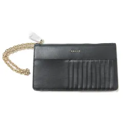 美品 BALLY バリー カードケース ブラック ゴールド 黒 ロゴ チェーン リストレット レザー きれいめ 上品 ビジネス オフィス フォーマル ブランド シンプルのサムネイル