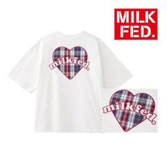 ミルクフェド tシャツ Tシャツ milkfed MILKFED PLAID HEART WIDE S/S TEE 103252011009 レディース 白 ホワイト おしゃれ ハート チェック柄 ティーシャツ ブランド ティシャツ