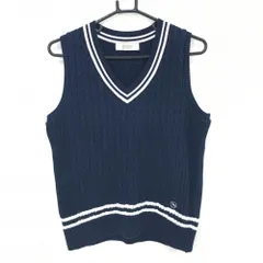 ★SALE価格★【超美品】アダバット ニットベスト ネイビー×白 ケーブル編み コットン混 レディース 40(L) ゴルフウェア adabat