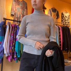 リブ編み　ライトグレー　タートルニット