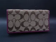 ■美品■ COACH コーチ シグネチャー キャンバス×レザー 二つ折り 長財布 ウォレット 札入れ ブラウン系×ピンク系 DY0495