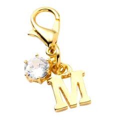 【M：ゴールド × ワンサイズ】[Cream dot. クリームドット公式]チャーム イニシャル アルファベット 一粒ビジュー ミニ 小さい ワンポイント キーホルダー パーツ 金属アレルギー ニッケルフリーシンプル